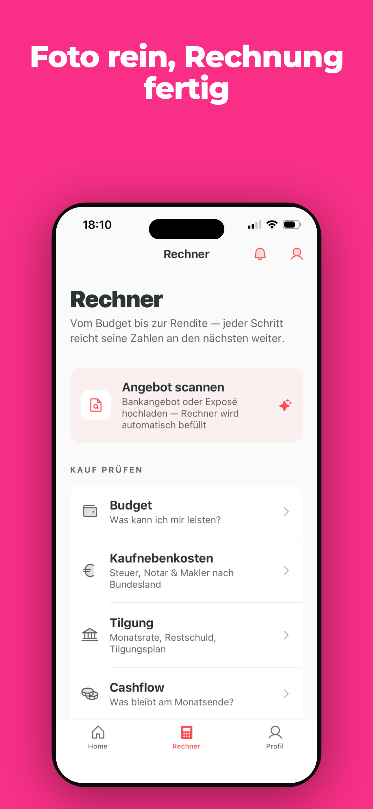 KI-Scan von vistavo liest Kaufpreis, Zins, Tilgung und Miete aus einem Bankangebot