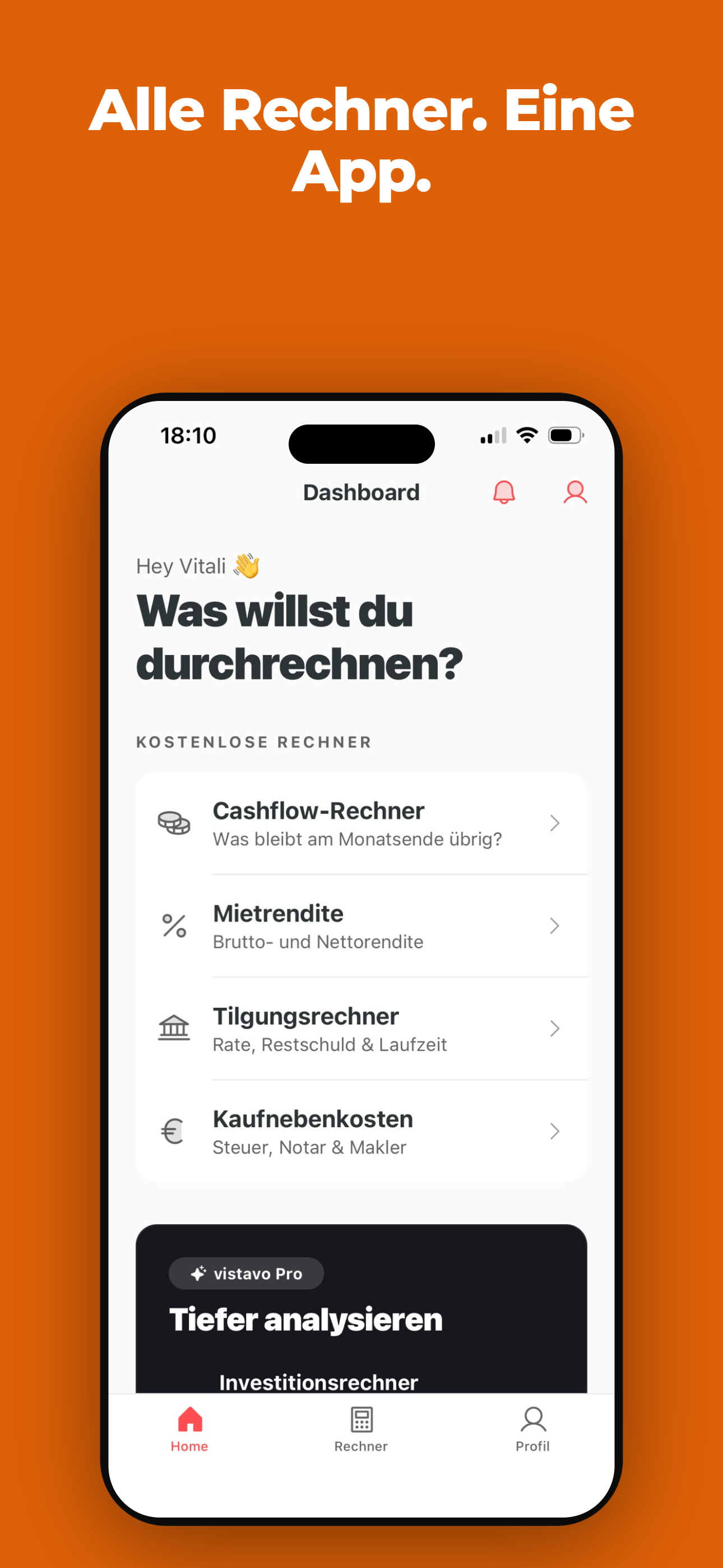 Übersicht der sieben vistavo-Rechner auf dem Startbildschirm