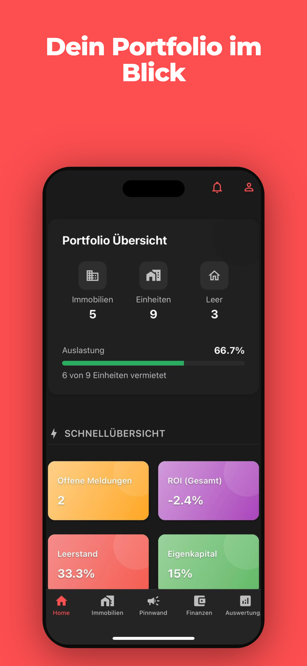 Portfolio-Übersicht in vistavo mit dem tatsächlichen Cashflow je Einheit